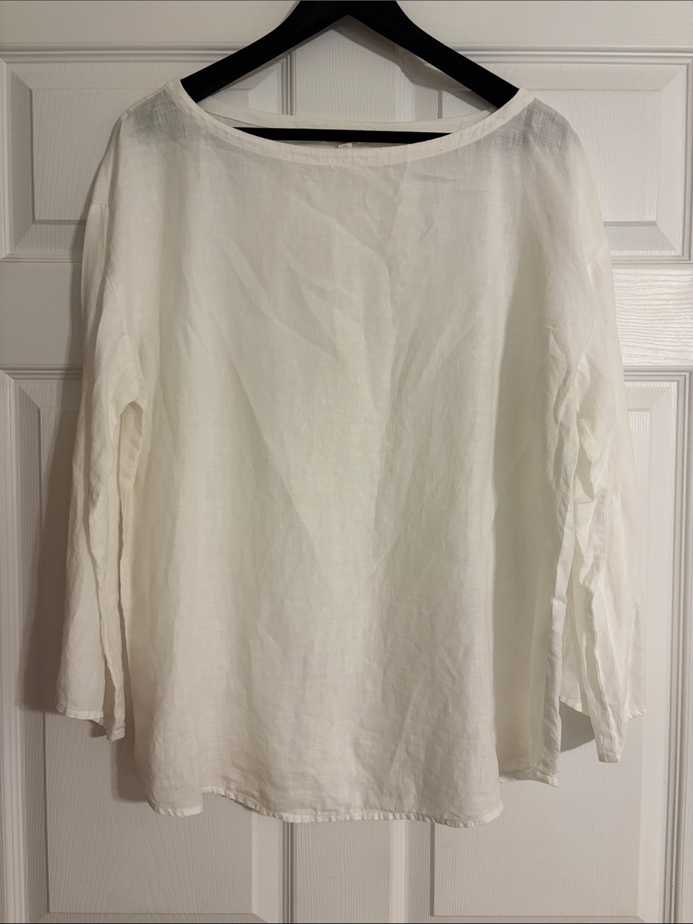 EILEEN FISHER White Organic Handkerchief Linen Bateau Neck Top Size L
